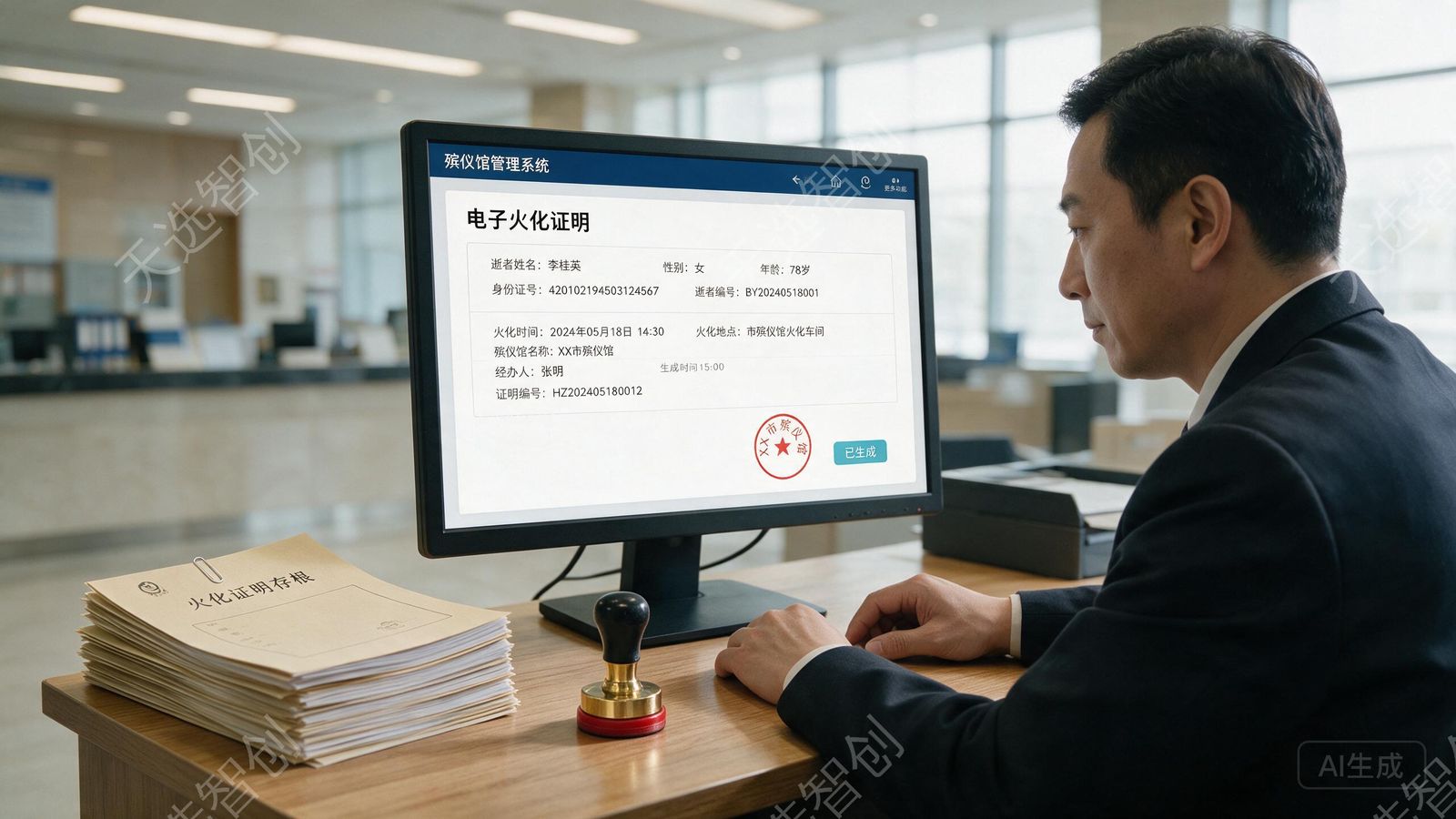 电子火化证明:火化完成自动生成,签章留痕防篡改