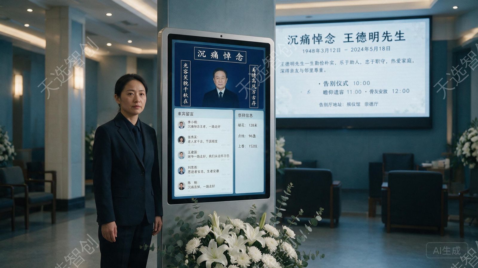 电子挽联与签到互动屏:告别仪式的数字化表达